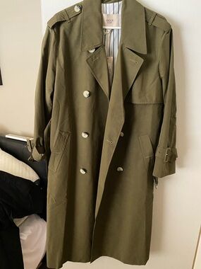 Amour Vert Olive Green Double-Breasted Trench Coat